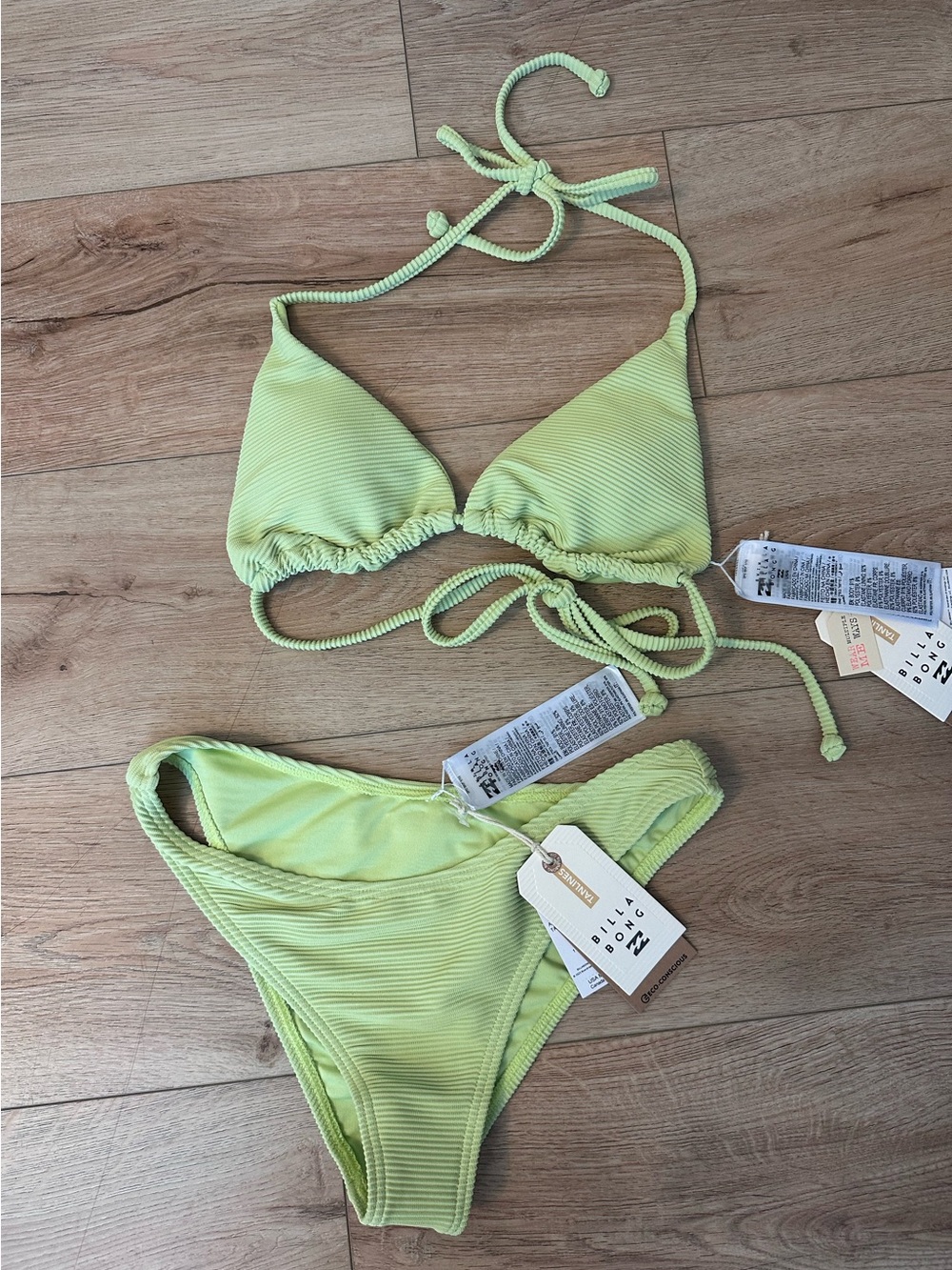 Billabong Neon Lime Ribbed Bikini Top and Bottom